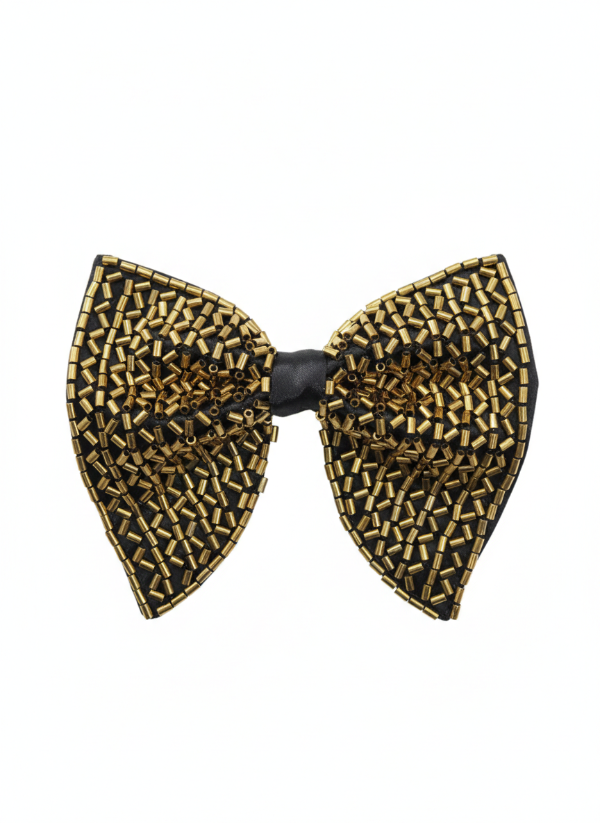 Black & Gold Scatter Hand-Embroidered Beaded Bow Tie