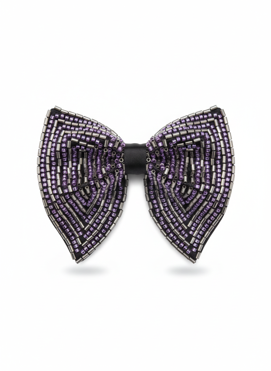 The Midnight Amethyst Hand-Beaded Artisan Bow Tie