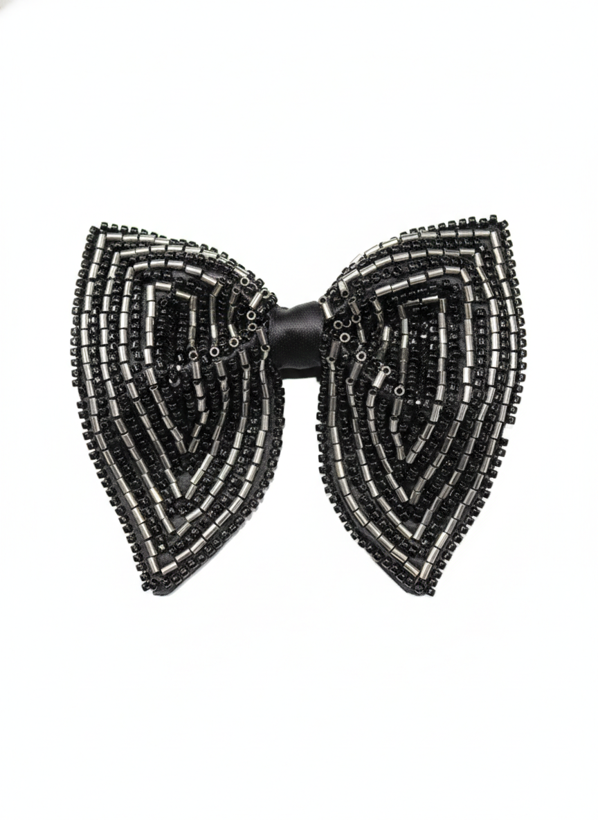 Stealth Onyx & Silver Hand-Beaded Bow Tie