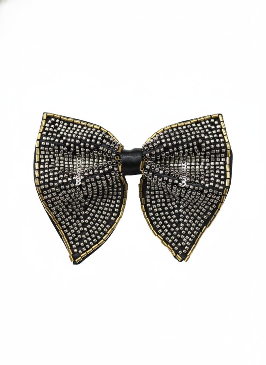 Hand-Beaded Metallic Butterfly Bow Tie