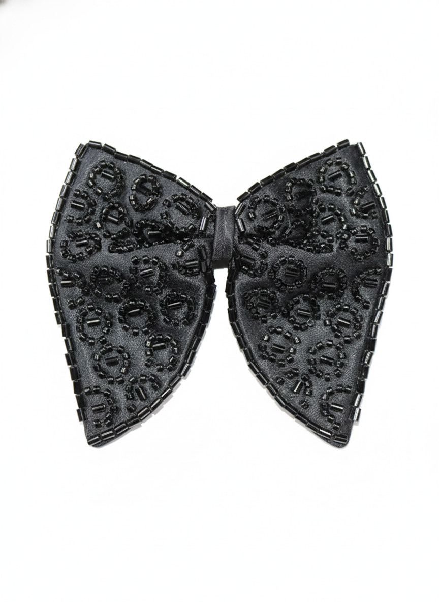 Black Beaded Patterned Butterfly Bow Tie