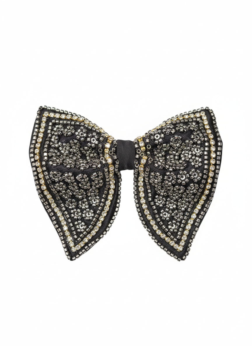 Silver-Mist: Hand-Embroidered Butterfly Bow Tie