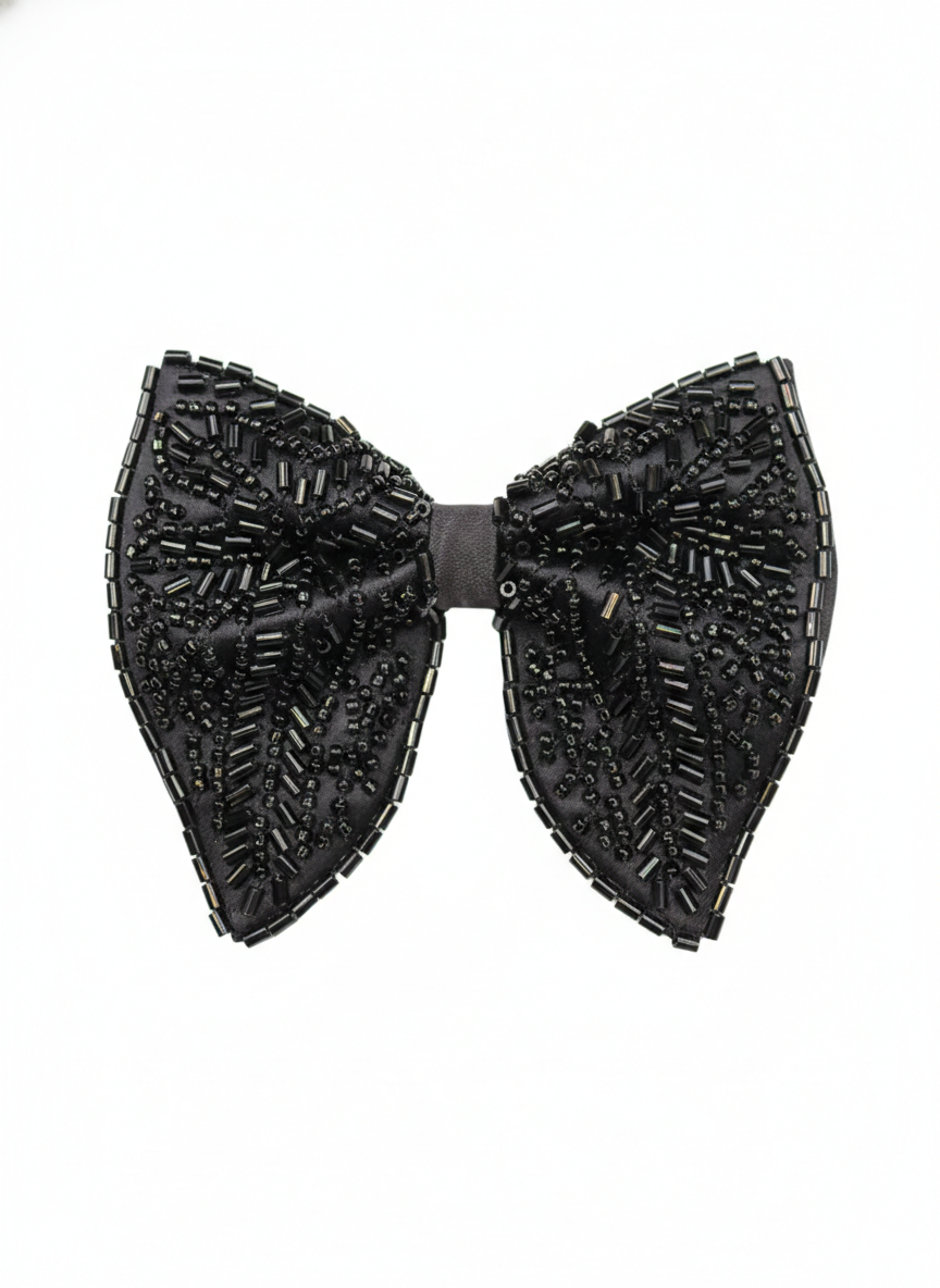 Black Embroidered Beaded Luxury Bow Tie