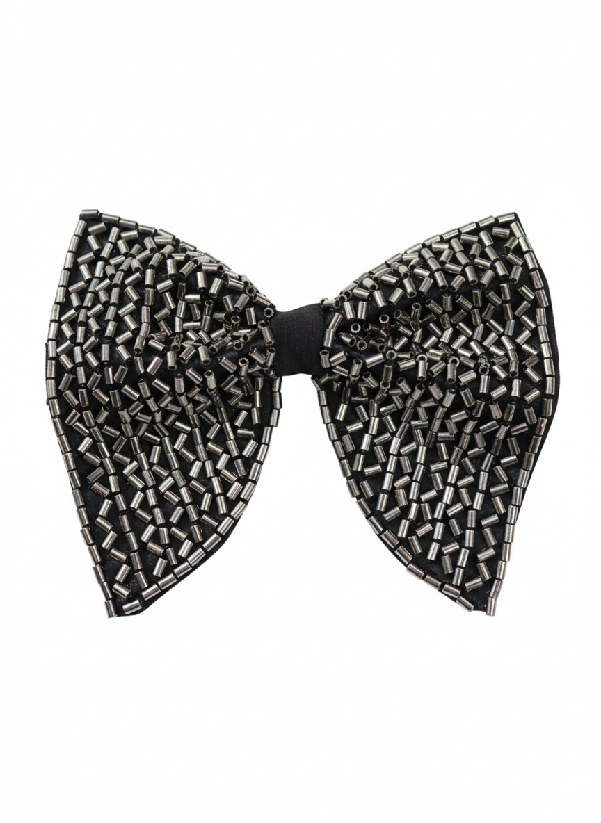 Black Metallic Embroidered Hand-Beaded Bow Tie
