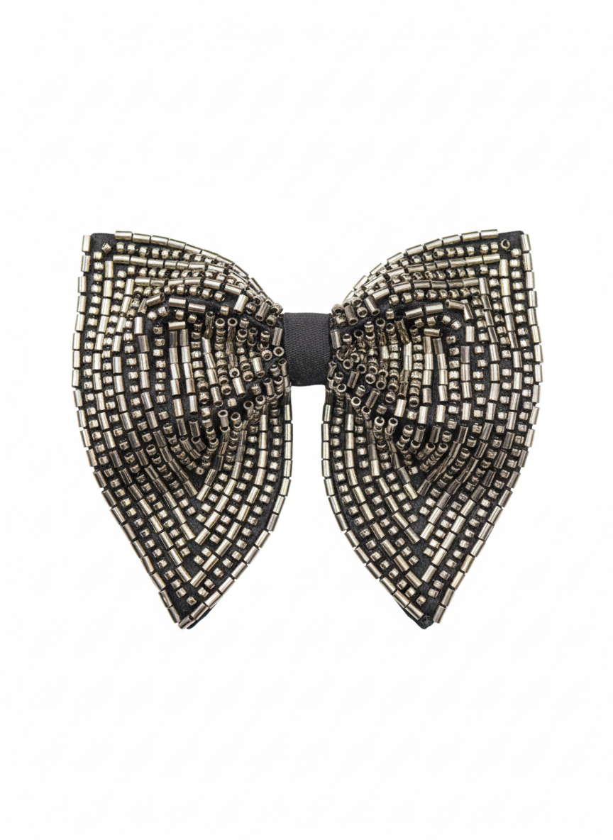 Black & Silver Scatter Embroidered Beaded Bow Tie