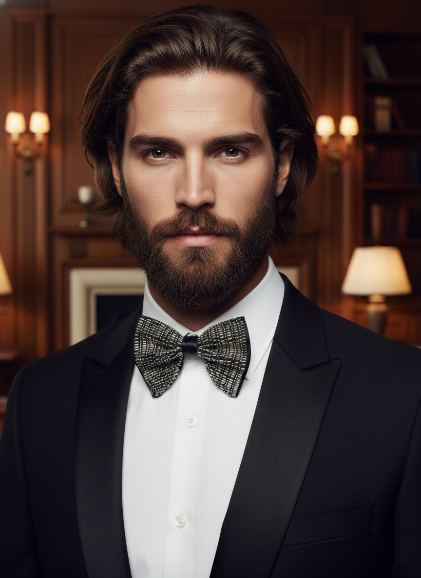 Men's Linear Hand-Embroidered Beaded Bow Tie - Image 3