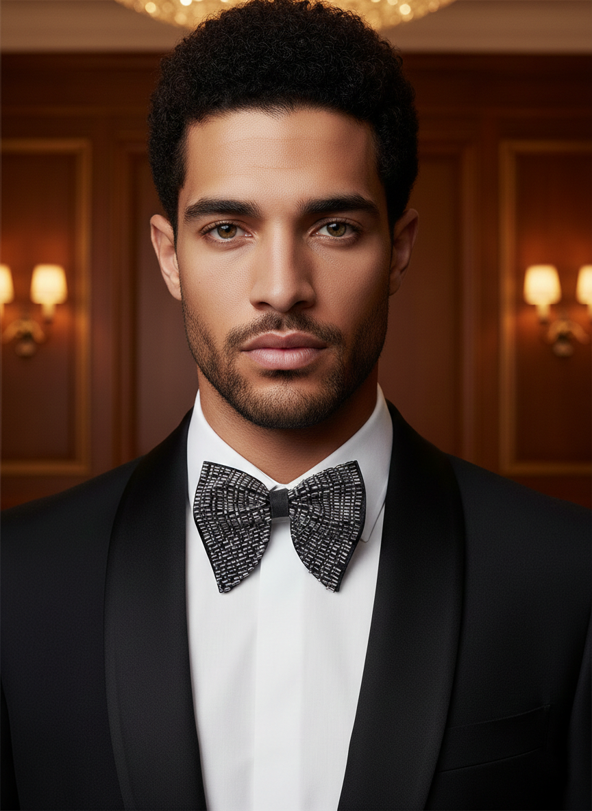 Hand-Beaded Silver & purple metallic Crystal Bow Tie - Image 3