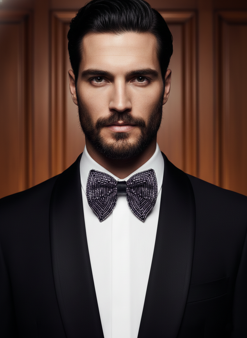 The Midnight Amethyst Hand-Beaded Artisan Bow Tie - Image 2