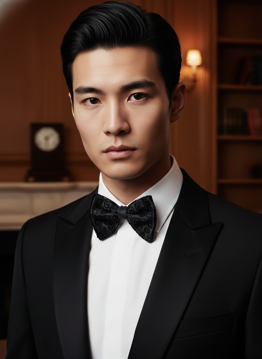 Black Beaded Patterned Butterfly Bow Tie - Image 2