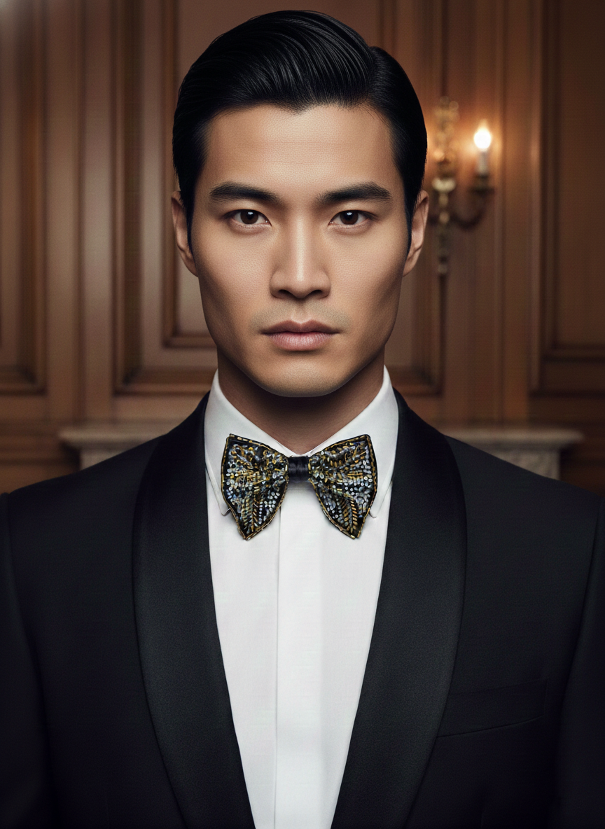 Gilded Ray: Hand-Embroidered Butterfly Bow Tie - Image 2